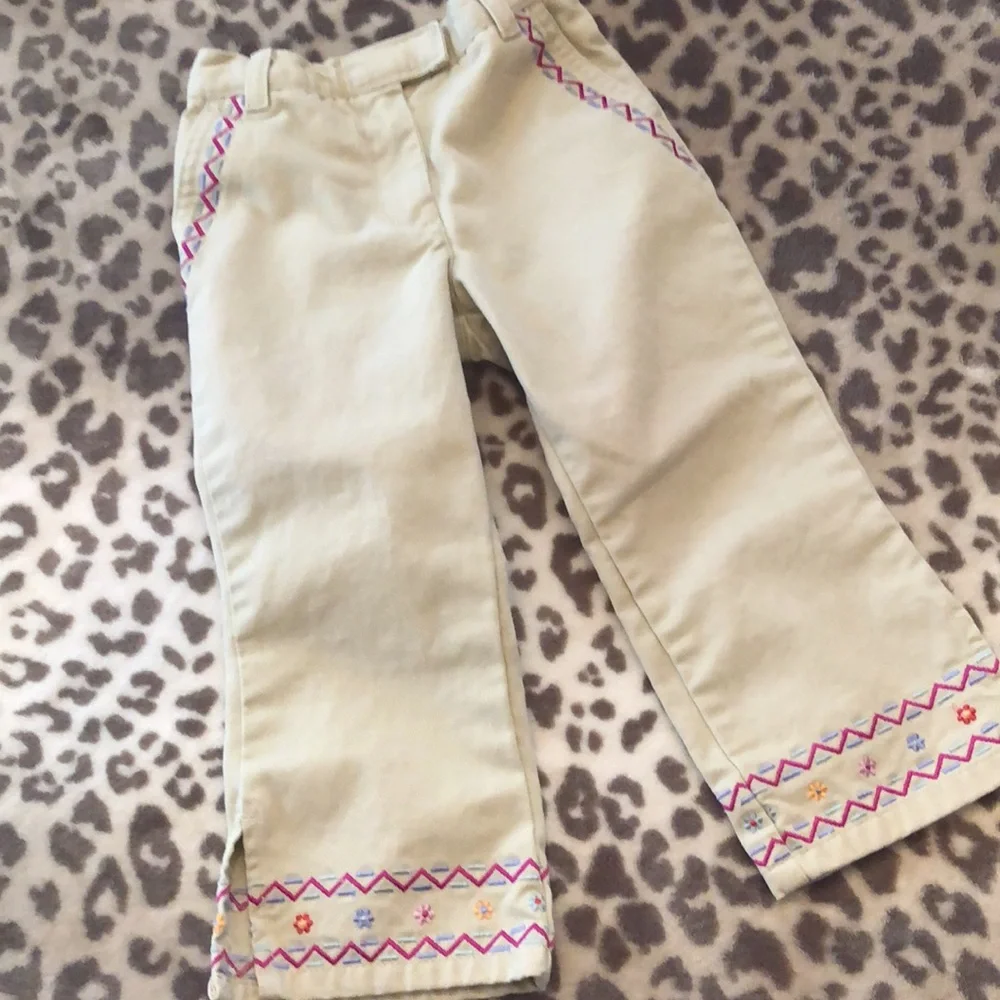 2000 Gymboree Tan Khaki Embroidered Pants Size Small 3 Years